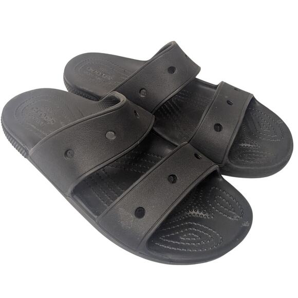CROCS Men's 9 / Women's 11 Classic Black Double Strap Slip On Slide Sandal - Picture 1 of 7